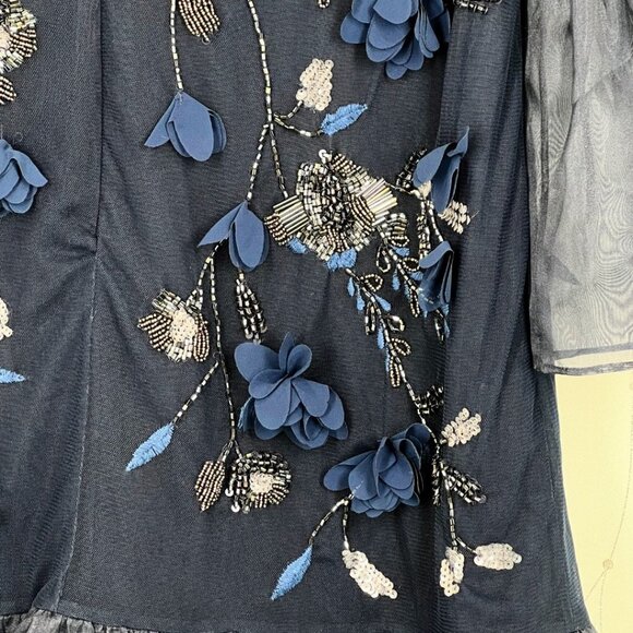 Marchesa Notte Navy Blue Tunic-Cut 3D Flowers Cocktail Dress $795 - Picture 9 of 9